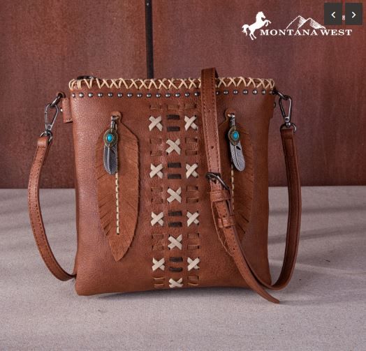 MW1259G-9360 BR Montana West Feather Collection Concealed Carry Crossbody 