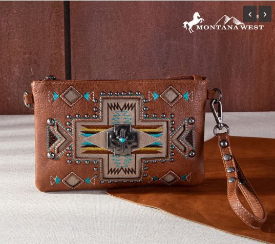 MW1261-181 BR  Montana West Concho Collection Crossbody/Wristlet