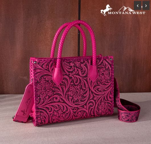 MW1267-8120S PK Montana West Embossed Floral Tote/Crossbody