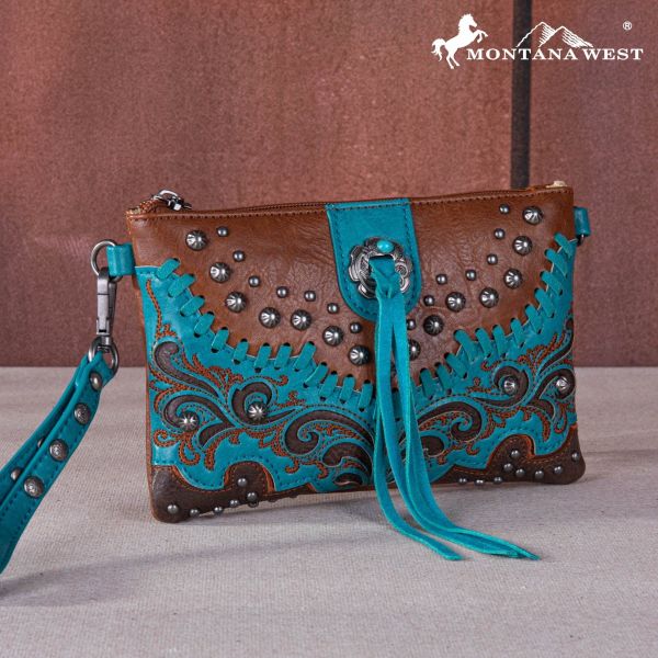 MW1269-181 BR Montana West Embroidered Scroll Cut-out Collection Clutch/Crossbody