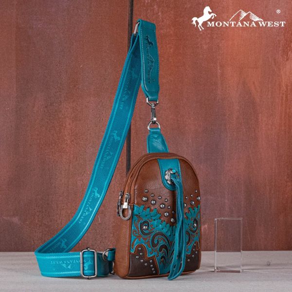 MW1296-210 BR  Montana West Embroidered Scroll Cut-out Collection Sling Bag