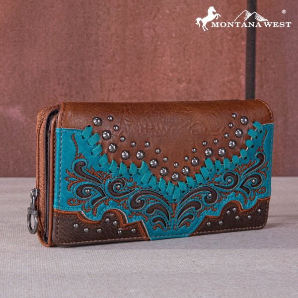 MW1269-W010 BR Montana West Embroidered Scroll Cut-out Collection Wallet