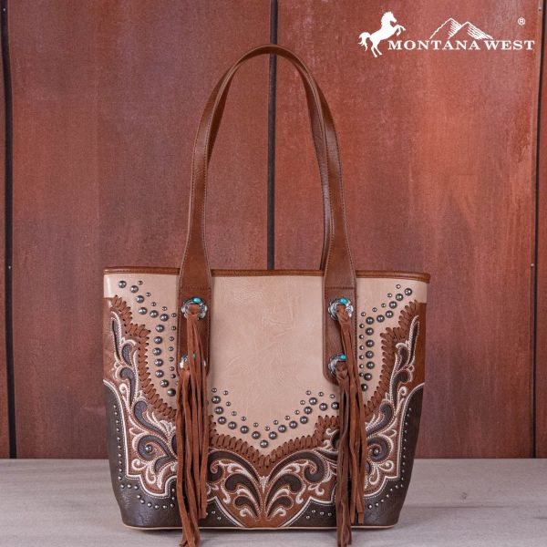 MW1269G-8317 TN  Montana West Embroidered scroll Cut-out Collection Concealed Carry Tote