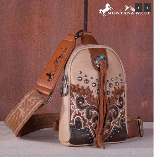 MW1296-210 TN  Montana West Embroidered Scroll Cut-out Collection Sling Bag