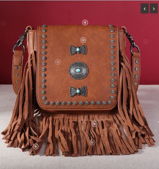 MW1270-8360 BR Montana West Fringe Mariposa Concho Collection Crossbody