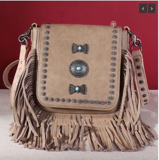 MW1270-8360 KH Montana West Fringe Mariposa Concho Collection Crossbody