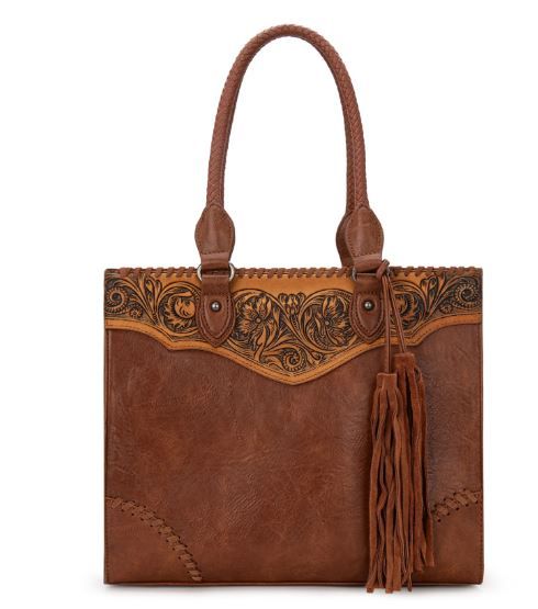 MW1273G-8250 BR Montana West Tooled Concealed Carry Tote