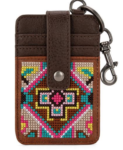 MW1278-W007 BR Montana West Embroidered Collection Mini Key Ring Card Case