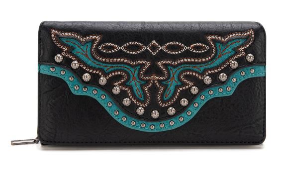 MW1281-W010 BK Montana West Embroidered Wallet