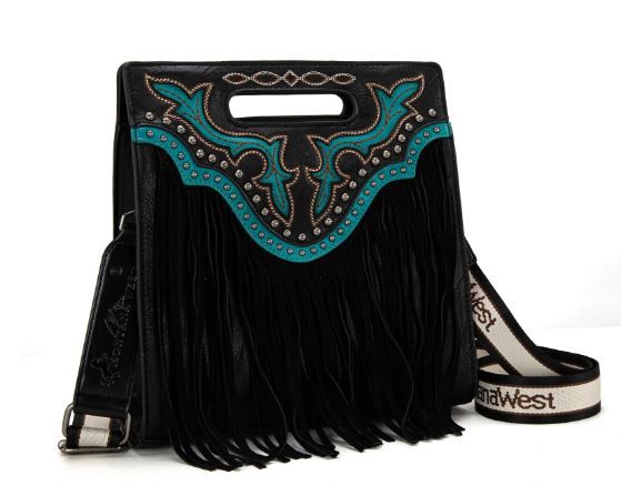 MW1281G-9360 BK Montana West Fringe Concealed Carry Tote/Crossbody