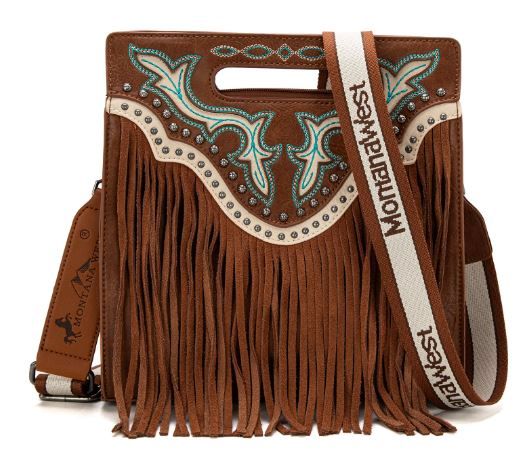 MW1281G-9360 BR Montana West Fringe Concealed Carry Tote/Crossbody