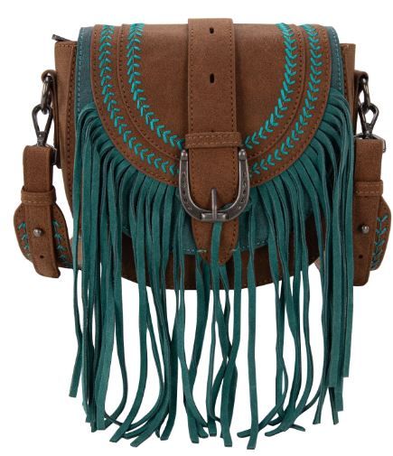 MW1289-8360 BR Montana West Buckle Fringe Collection Saddle Bag/Crossbody