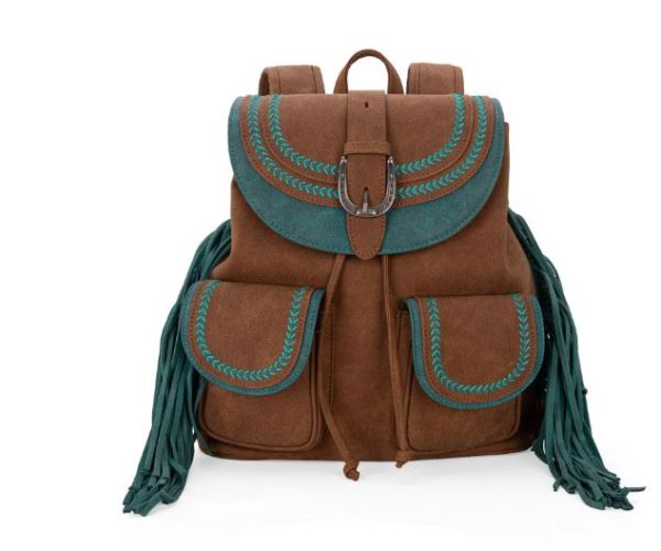 MW1289-9110 BR Montana West Fringe Buckle Collection Backpack