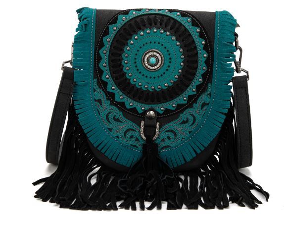 MW1291-8360 BK Montana West Concho Fringe Collection Saddle Bag/Crossbody