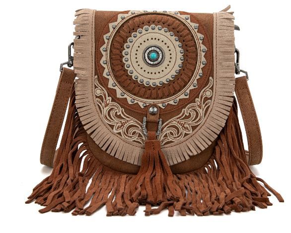 MW1291-8360 BR Montana West Concho Fringe Collection Saddle Bag/Crossbody