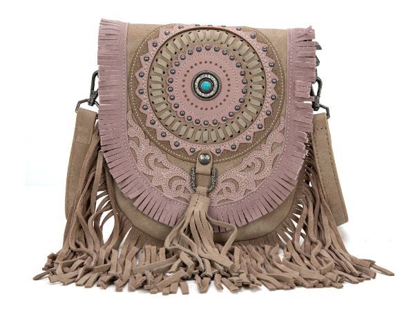 MW1291-8360 KH Montana West Concho Fringe Collection Saddle Bag/Crossbody