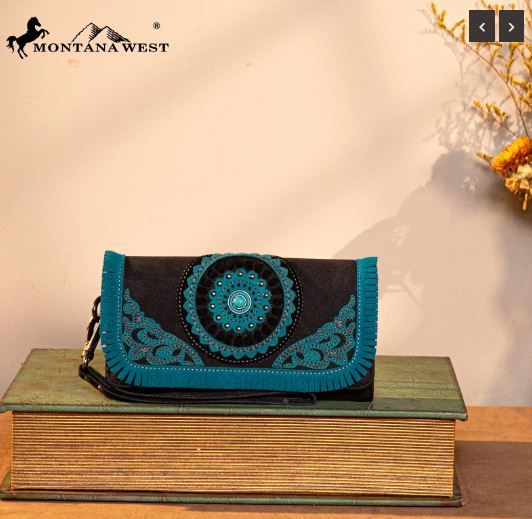 MW1291-W002 BK Montana West Concho Embroidered Collection Wallet