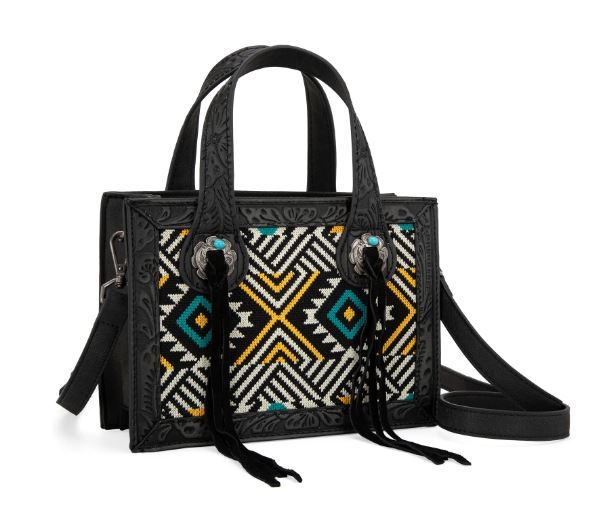 MW1292-8121 BK Montana West Aztec Tapestry Mini Tote/Crossbody