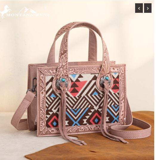 MW1292-8121 PK Montana West Aztec Tapestry Mini Tote/Crossbody