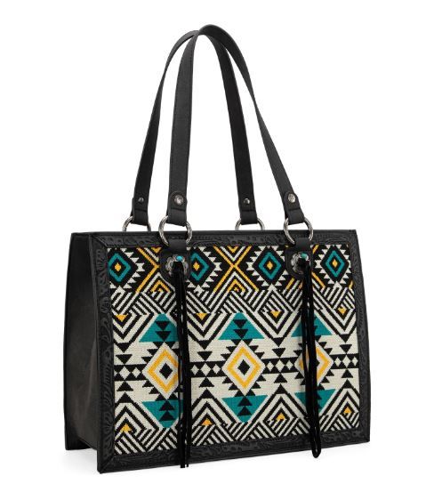 MW1292G-8110 BK Montana West Aztec Tapestry Concealed Carry Tote