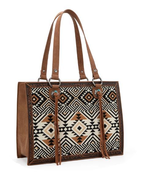 MW1292G-8110 BR Montana West Aztec Tapestry Concealed Carry Tote