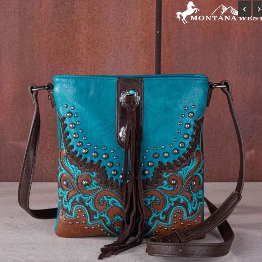 MW1269G-9360 TQ Montana West Embroidered Scroll Cut-out Collection Concealed Carry Crossbody