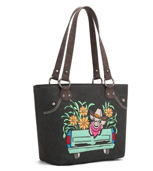 MW1297G-8317 BK Montana West Embroidered Collection Concealed Carry Tote