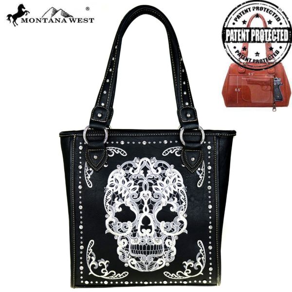 MW494G-8113 BK Montana West Sugar Skull Collection Concealed Handgun Tote