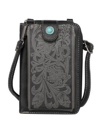 MW629BK Montana West Western Tooled Phone Case Crossbody Wallet Black