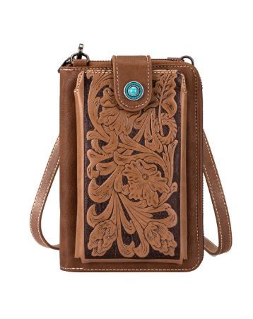 MW629BR Montana West Western Tooled Phone Case Crossbody Wallet Black