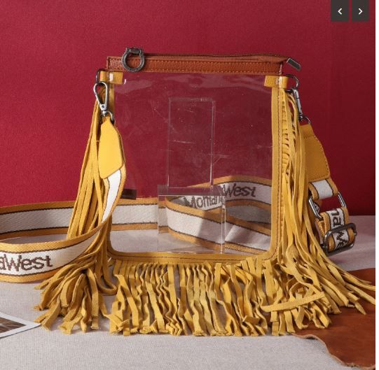 MW906-A192 YL Montana West Western Fringe Stadium Clear Crossbody Bag