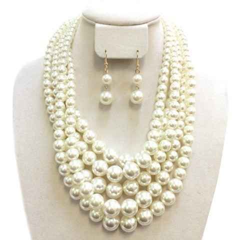 NPY043 CR PEARL 5 LINE NECKLACE SET