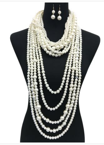 NPY085 CR PEARL CHUNKY  NECKLACE SET