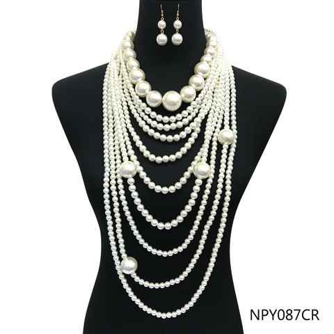 NPY087 CR1 PEARL 5 LINE NECKLACE SET