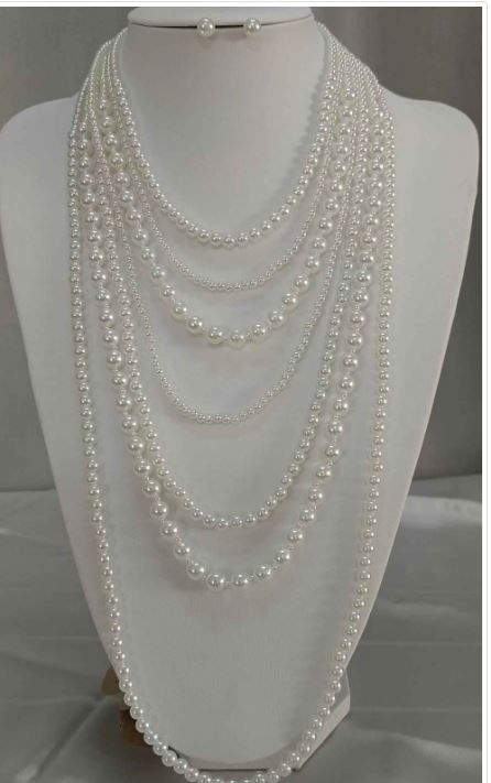 NPY139 GCR PEAR 7 LINE NECKLACE SET