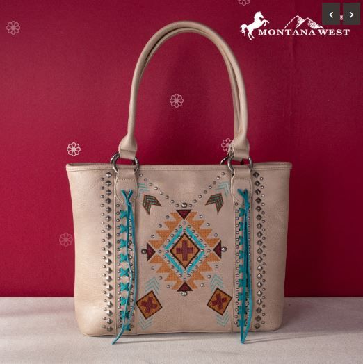 MW1248G-8317 TN Montana West Embroidered Aztec Collection Concealed Carry Tote