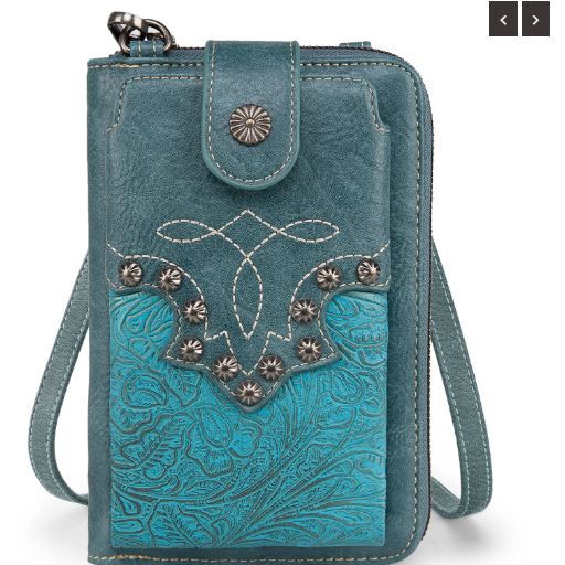 PHD-2005 TQ American Bling Embossed Floral Boot Stitch Phone Wallet/Crossbody