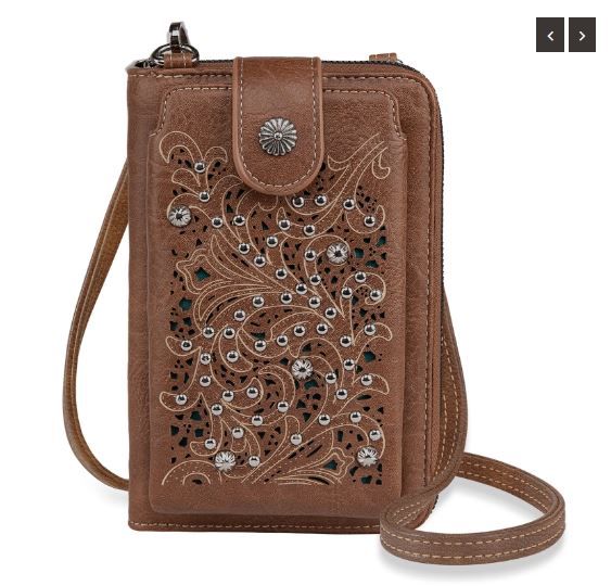 PHD-2011 BR American Bling Embroidered Cut-Out Phone Wallet/Crossbody