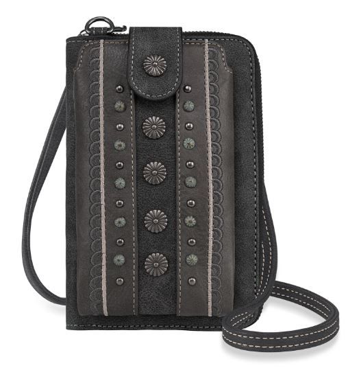 PHD-2012 BK American Bling Daisy Conchos Phone Wallet/Crossbody