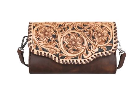 RLC-L171 CF Montana West Genuine Leather Hand Tooled Clutch/Crossbody