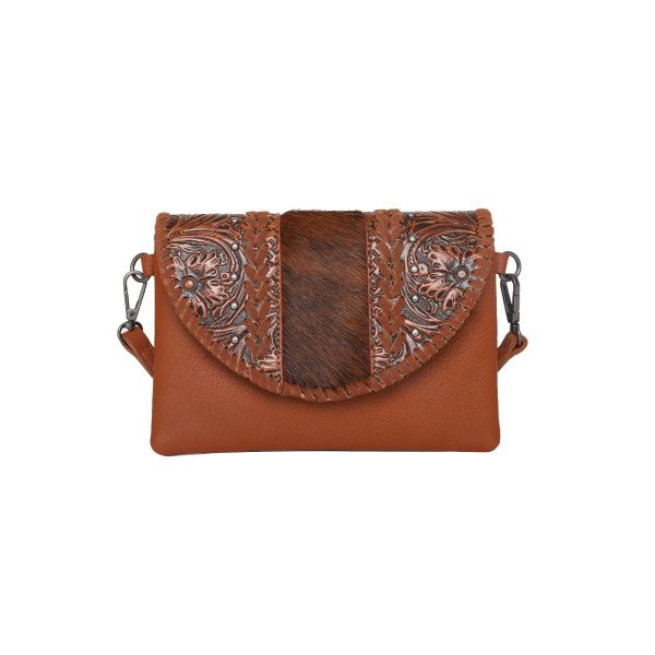 RLC-L157 BR  Montana West Real Leather Tooled Collection Crossbody/Wristlet