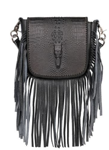 RLC-L160 BK Montana West Genuine Leather Crocodile Embossed Fringe Crossbody