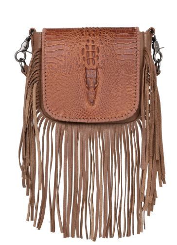 RLC-L160 BR Montana West Genuine Leather Crocodile Embossed Fringe Crossbody