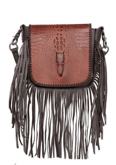 RLC-L160 CF Montana West Genuine Leather Crocodile Embossed Fringe Crossbody