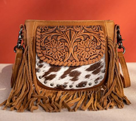 RLC-L181 BR Montana West Genuine Leather Hair- Fringe Crossbody