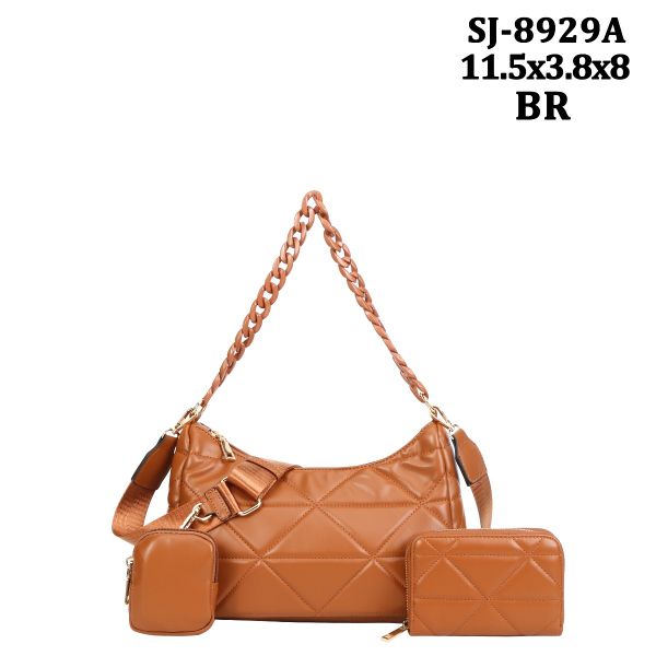 SJ-8929A  BR 3PC  FASHION BAG