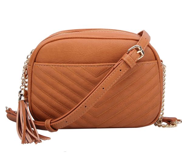 WU121 TN TWO ZIPPER CROSBODY BAG