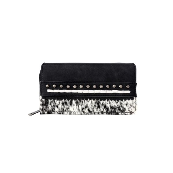 TR120-W010 BK Hair-On Studded Collection Secretary Style Wallet