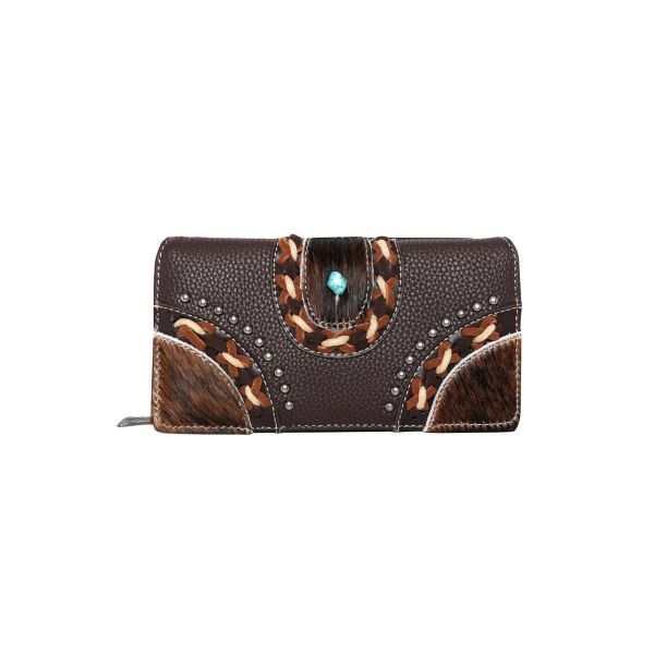 TR122-W010CF  Trinity Ranch Hair-On Studded Collection Secretary Style Wallet