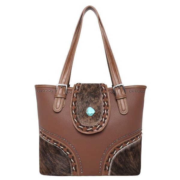 TR122G-8317 BR Trinity Ranch Hair-On Cowhide Collection Concealed Handgun Tote